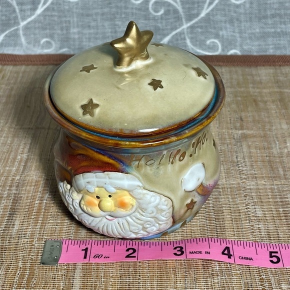 Adorable Santa Glazed Ceramic Christmas Sugar Bowl, Cotton Swab or Trinket Box - Picture 4 of 6